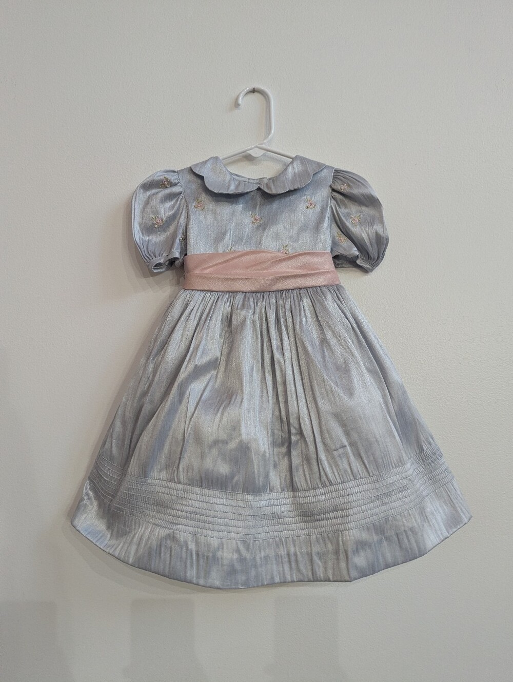 Vtg Y2K Laura Ashley Dress 12m Blue Gray Taffeta Holidays